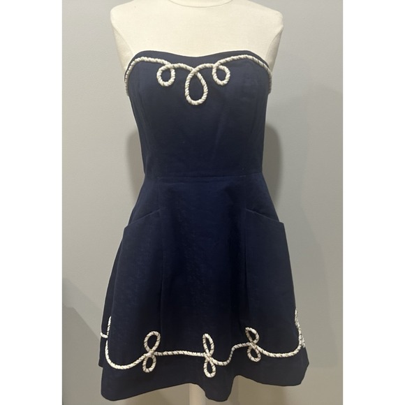Lilly Pulitzer Nautical Anchor Rope Trim Strapless Dress Size 4 Vacation Summer - Picture 3 of 9